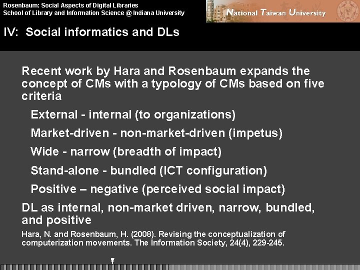 Rosenbaum: Social Aspects of Digital Libraries School of Library and Information Science @ Indiana