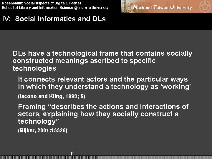 Rosenbaum: Social Aspects of Digital Libraries School of Library and Information Science @ Indiana