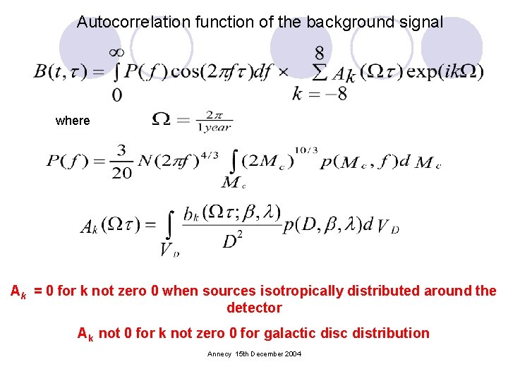 Autocorrelation function of the background signal where Ak = 0 for k not zero