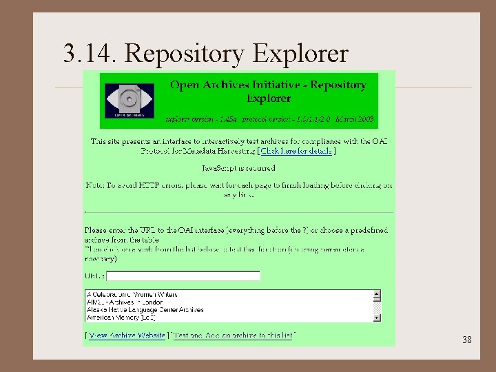 3. 14. Repository Explorer OAI & ODL - CS 6604 38 