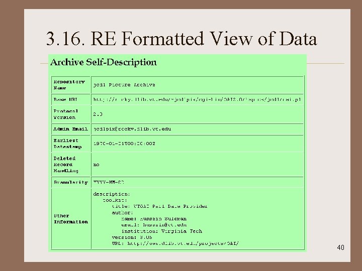 3. 16. RE Formatted View of Data OAI & ODL - CS 6604 40