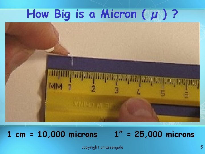 How Big is a Micron ( µ ) ? 1 cm = 10, 000