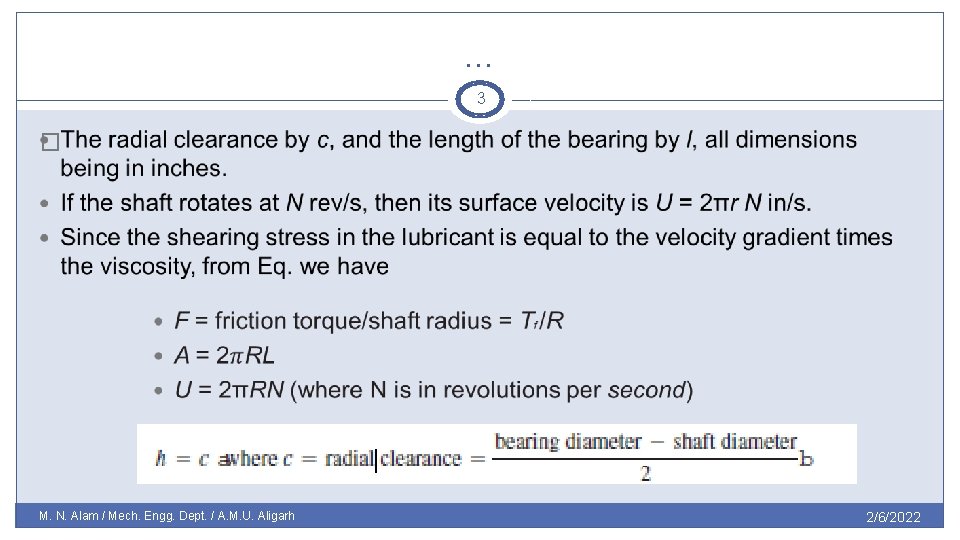 … 3 � M. N. Alam / Mech. Engg. Dept. / A. M. U.