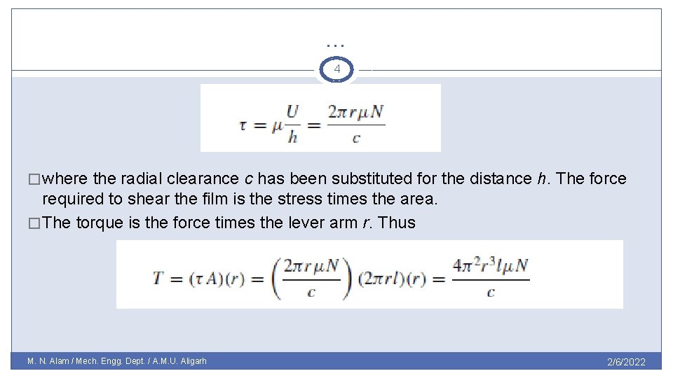 … 4 � where the radial clearance c has been substituted for the distance