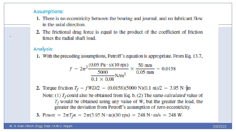 . 9 . M. N. Alam / Mech. Engg. Dept. / A. M. U.