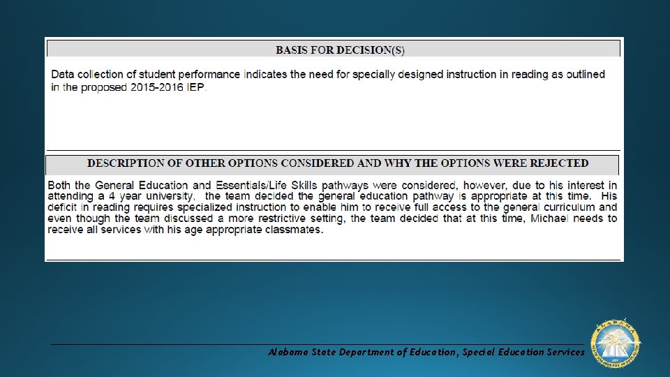 Alabama State Department of Education, Special Education Services 