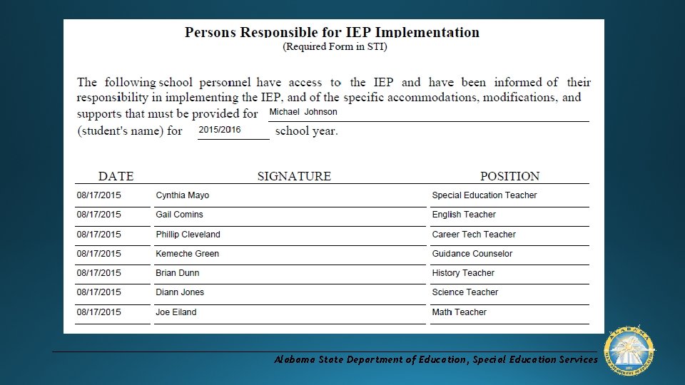 Alabama State Department of Education, Special Education Services 