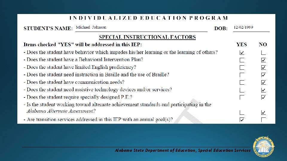 Alabama State Department of Education, Special Education Services 