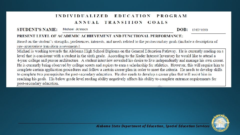 Alabama State Department of Education, Special Education Services 