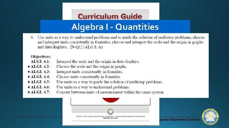 Algebra I - Quantities Alabama State Department of Education, Special Education Services 