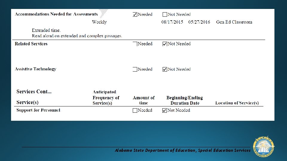 Alabama State Department of Education, Special Education Services 