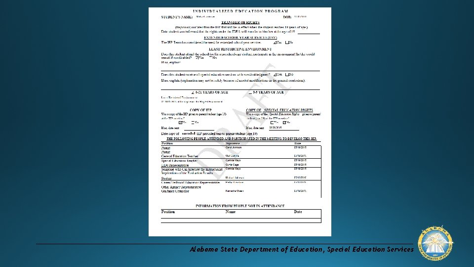 Alabama State Department of Education, Special Education Services 