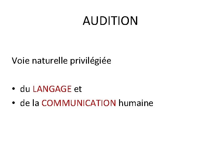 AUDITION Voie naturelle privilégiée • du LANGAGE et • de la COMMUNICATION humaine 