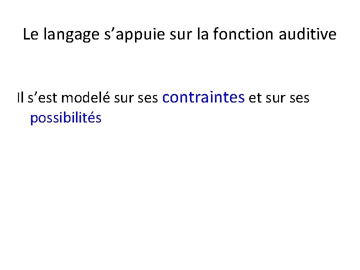 Le langage s’appuie sur la fonction auditive Il s’est modelé sur ses contraintes et