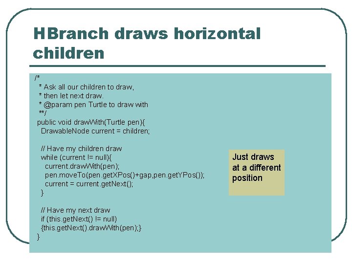 HBranch draws horizontal children /* * Ask all our children to draw, * then