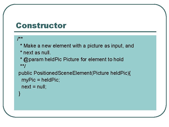 Constructor /** * Make a new element with a picture as input, and *