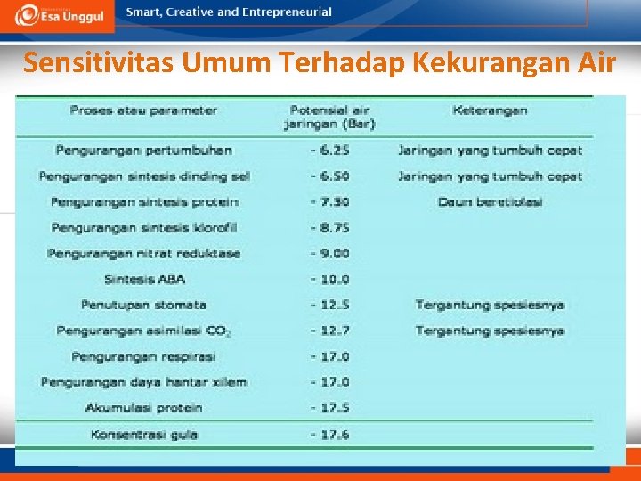 Sensitivitas Umum Terhadap Kekurangan Air 