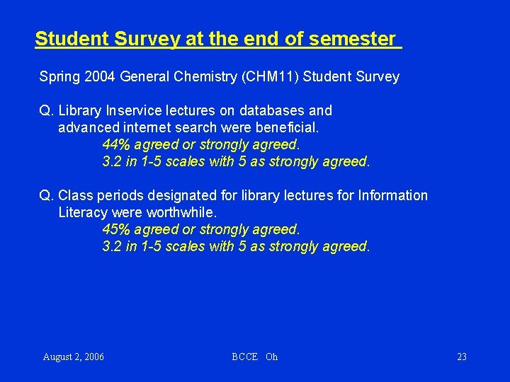 Student Survey at the end of semester Spring 2004 General Chemistry (CHM 11) Student
