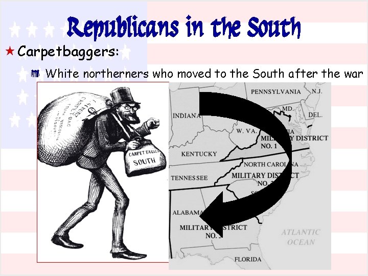 Republicans in the South « Carpetbaggers: * White northerners who moved to the South