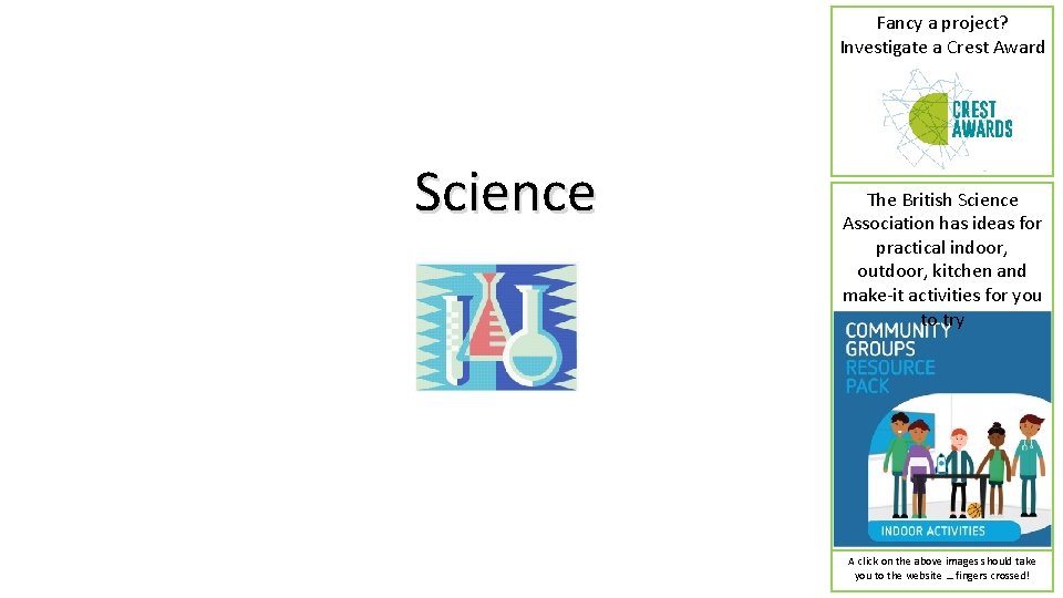 Fancy a project? Investigate a Crest Award Science The British Science Association has ideas