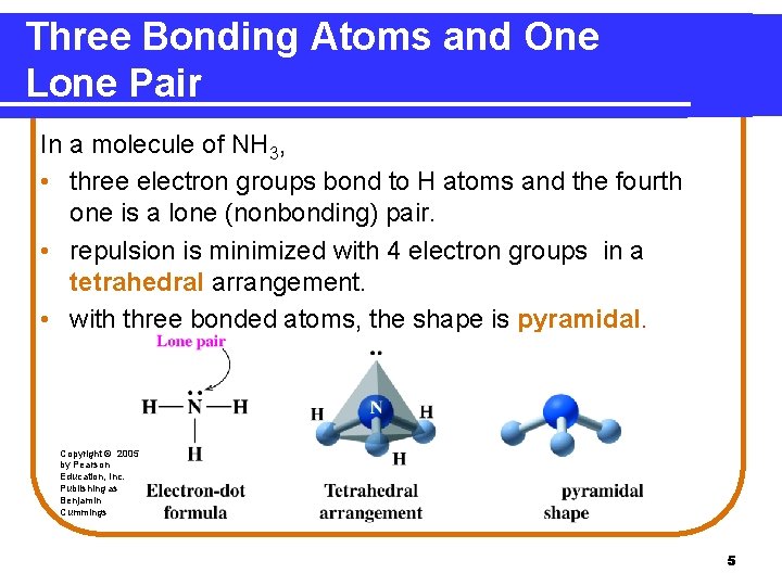 Three Bonding Atoms and One Lone Pair In a molecule of NH 3, •
