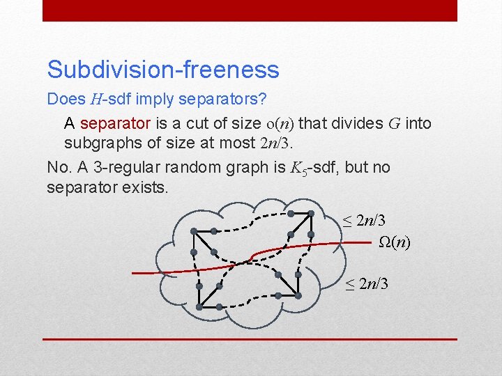 Subdivision-freeness Does H-sdf imply separators? A separator is a cut of size o(n) that