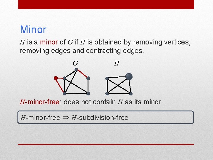 Minor H is a minor of G if H is obtained by removing vertices,