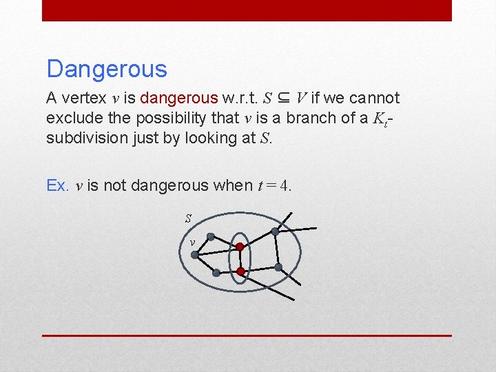 Dangerous A vertex v is dangerous w. r. t. S ⊆ V if we