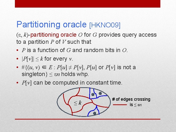 Partitioning oracle [HKNO 09] (ε, k)-partitioning oracle O for G provides query access to