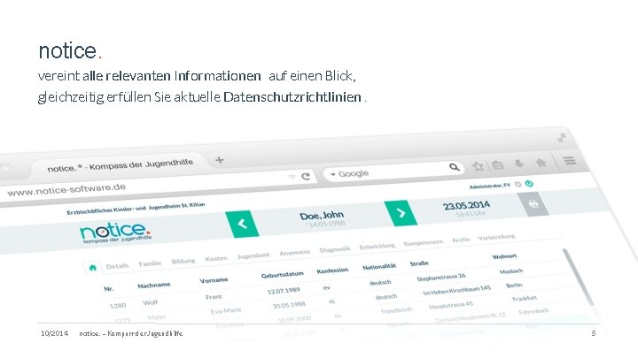 notice. vereint alle relevanten Informationen auf einen Blick, gleichzeitig erfüllen Sie aktuelle Datenschutzrichtlinien. 10/2014