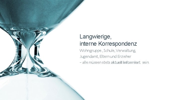 Langwierige, interne Korrespondenz Wohngruppe , Schule, Verwaltung, Jugendamt, Eltern und Erzieher – alle müssen