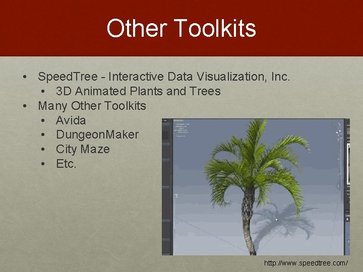 Other Toolkits • Speed. Tree - Interactive Data Visualization, Inc. • 3 D Animated