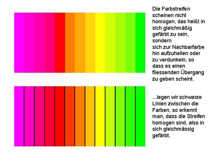 Die Farbstreifen scheinen nicht homogen, das heißt in sich gleichmäßig gefärbt zu sein, sondern