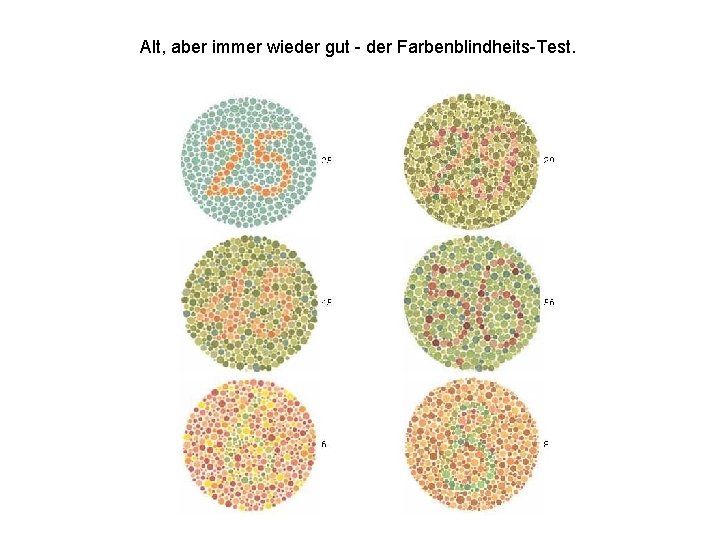 Alt, aber immer wieder gut - der Farbenblindheits-Test. 