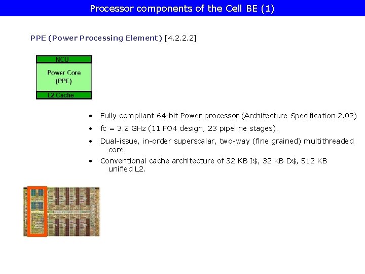 Processor components of the Cell BE (1) PPE (Power Processing Element) [4. 2. 2.