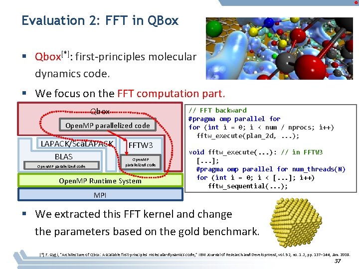 Evaluation 2: FFT in QBox § Qbox[*]: first-principles molecular dynamics code. § We focus