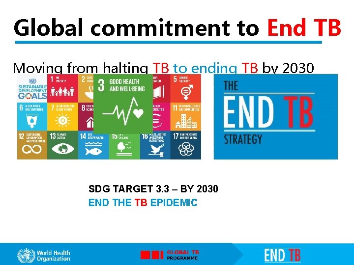 Global commitment to End TB Moving from halting TB to ending TB by 2030