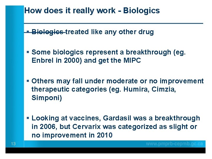 How does it really work - Biologics ____________________ § Biologics treated like any other