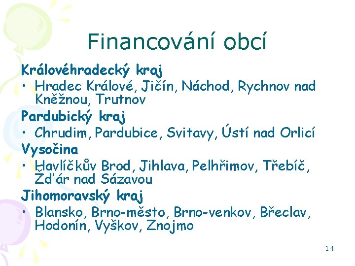 Financování obcí Královéhradecký kraj • Hradec Králové, Jičín, Náchod, Rychnov nad Kněžnou, Trutnov Pardubický