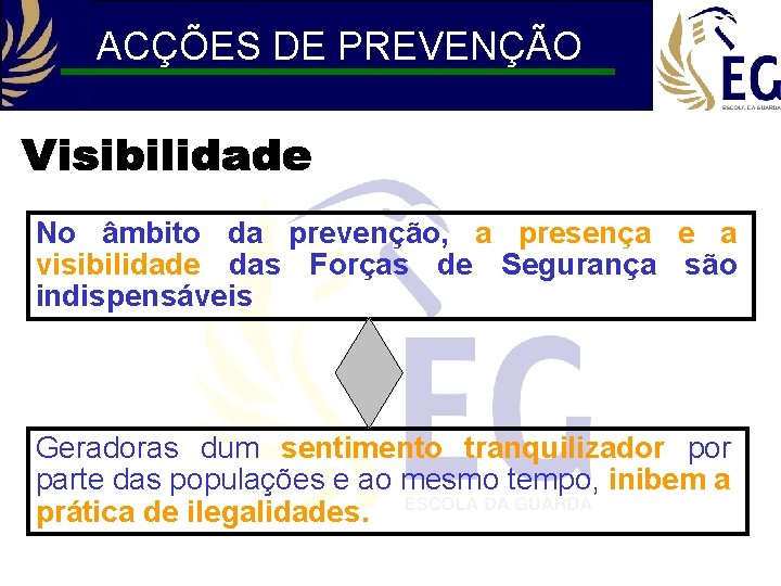 ACÇÕES DE PREVENÇÃO No âmbito da prevenção, a presença e a visibilidade das Forças