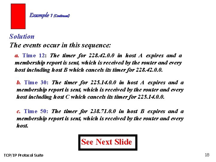Example 1 (Continued) Solution The events occur in this sequence: a. Time 12: The