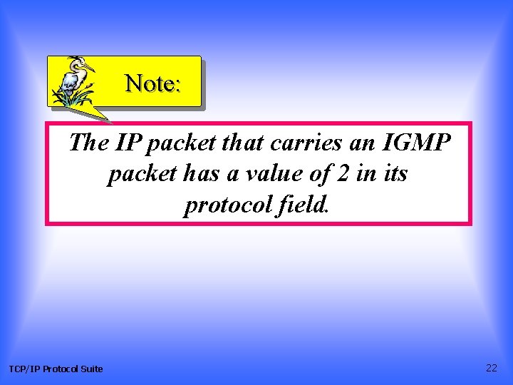 Note: The IP packet that carries an IGMP packet has a value of 2
