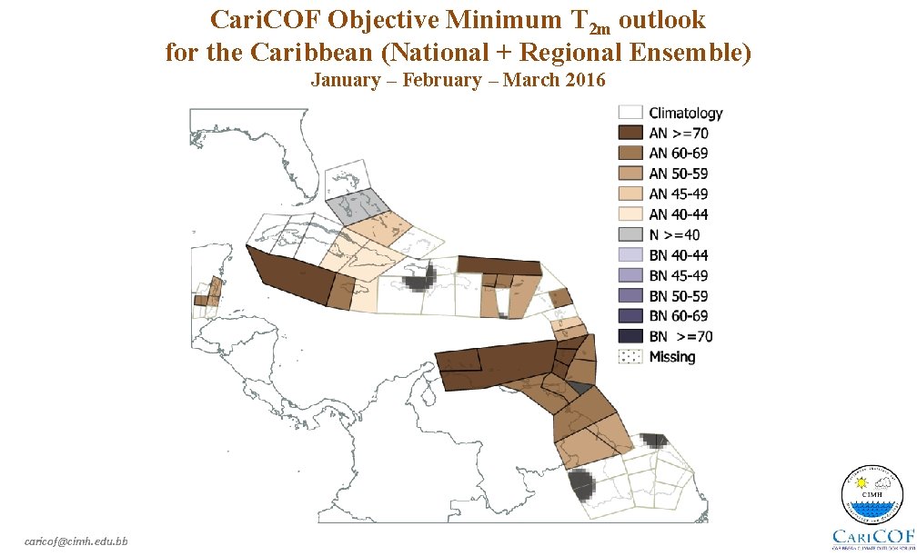 Cari. COF Objective Minimum T 2 m outlook for the Caribbean (National + Regional