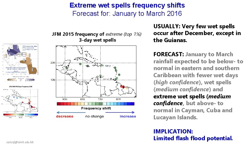 Extreme wet spells frequency shifts Forecast for: January to March 2016 JFM 2015 frequency