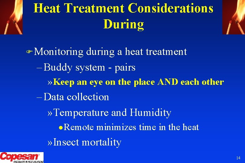 Heat Treatment Considerations During F Monitoring during a heat treatment – Buddy system -