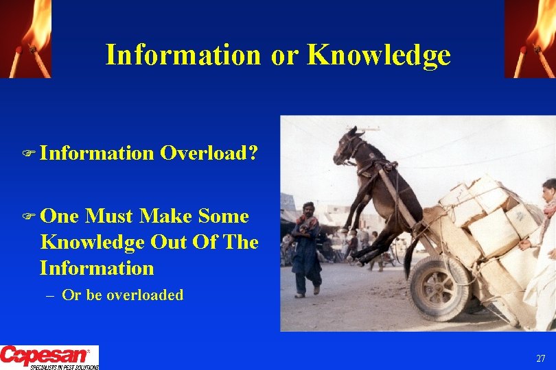 Information or Knowledge F Information Overload? F One Must Make Some Knowledge Out Of