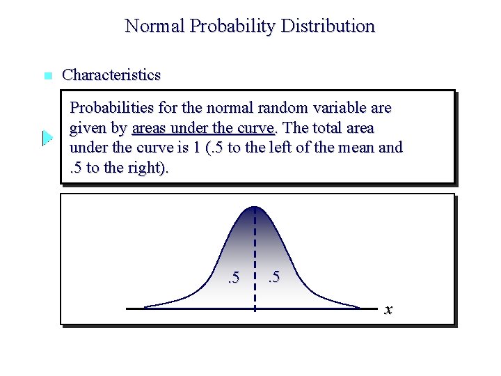 Normal Probability Distribution n Characteristics Probabilities for the normal random variable are given by