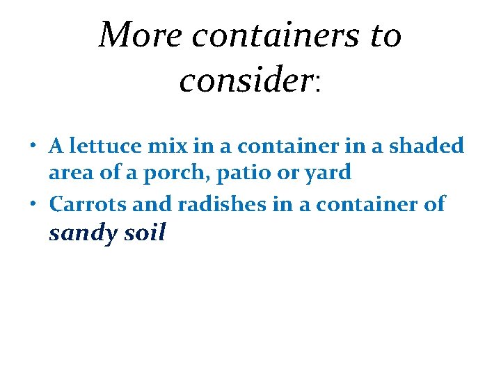 More containers to consider: • A lettuce mix in a container in a shaded