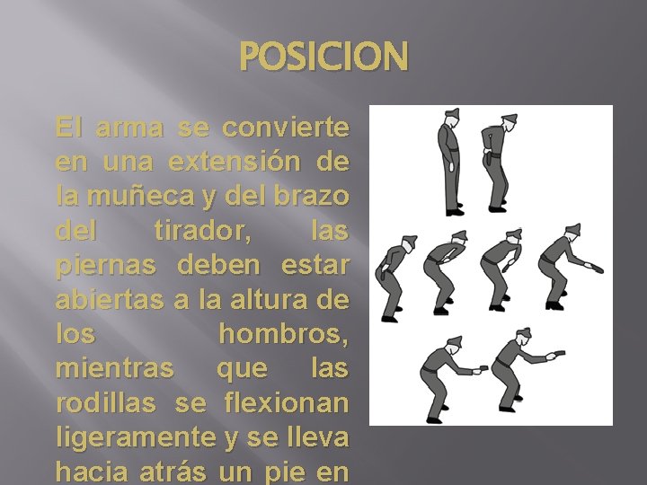 POSICION El arma se convierte en una extensión de la muñeca y del brazo