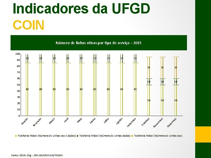 Indicadores da UFGD COIN Número de linhas ativas por tipo de serviço – 2015